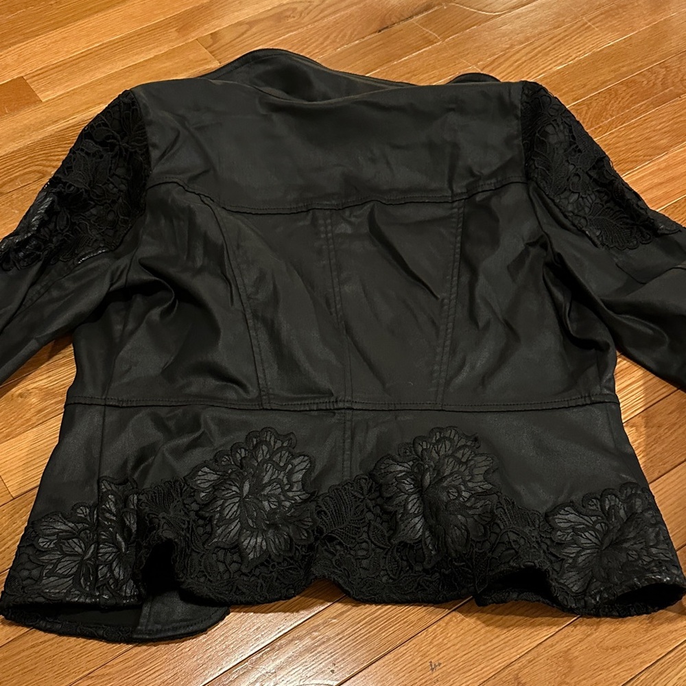 WHBM Faux Leather Lace Accent Zip-Front Women's Jacket - Picture 9 of 10
